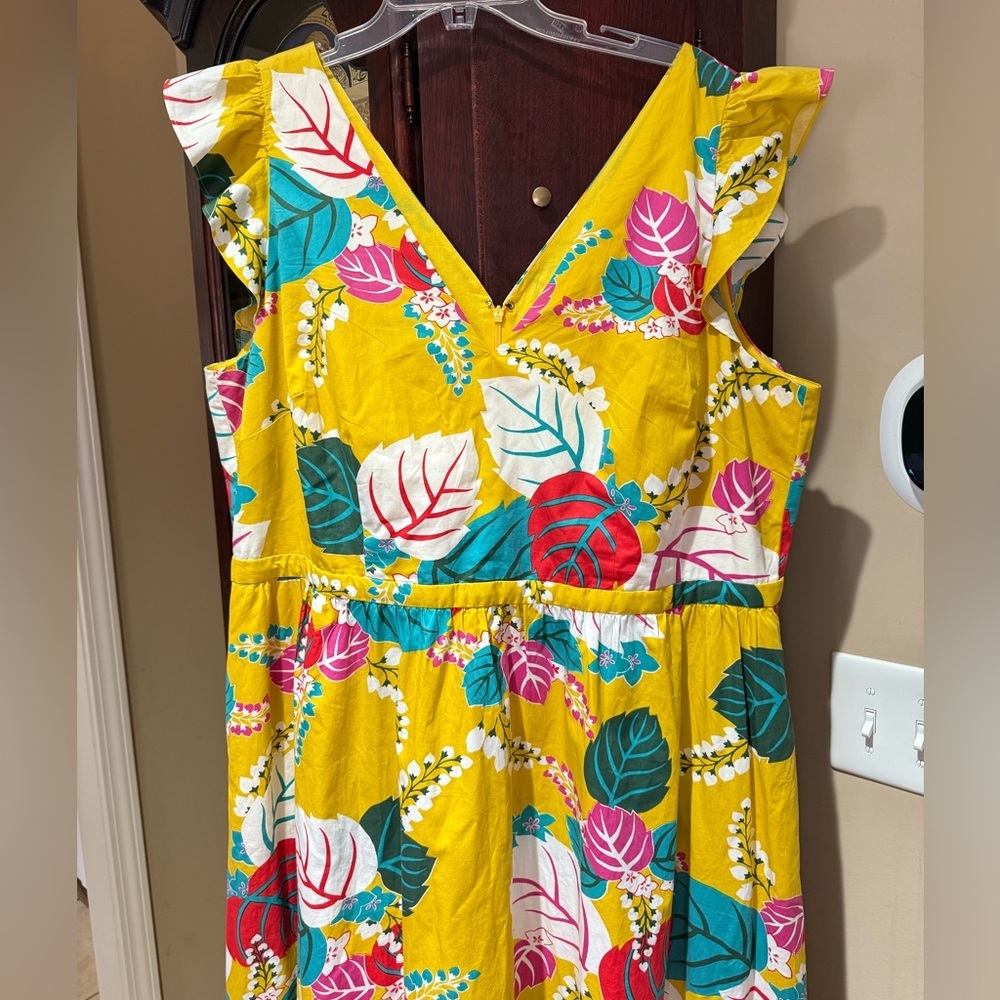 Boden Andrea Womens Plus Frill Sleeve Yellow Tropical Beach Maxi Dress Sz 20/22W - Picture 9 of 12